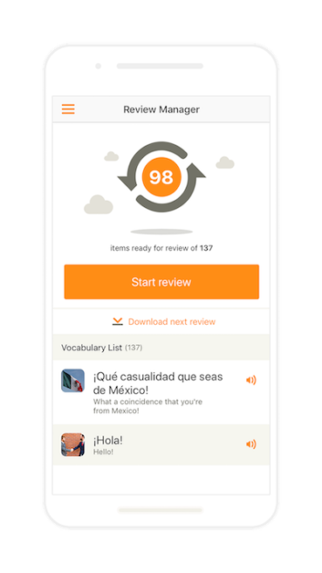 Babbel's Review Manager lets you review vocabulary and grammar to lock it into your long-term memory